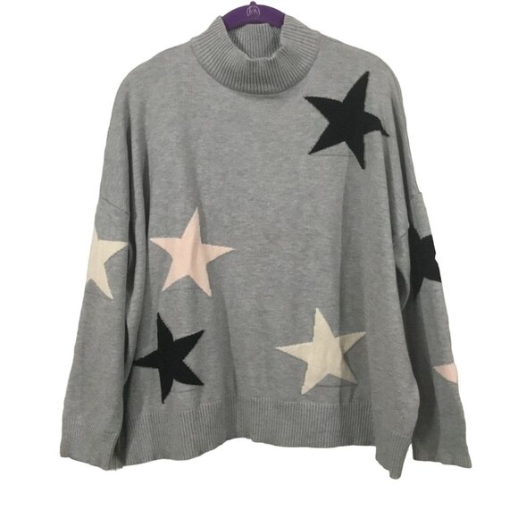 THML Sweaters - THML Gray Pink Black Star Insignia Mock Neck Over Sized Thick Cozy Sweater Small